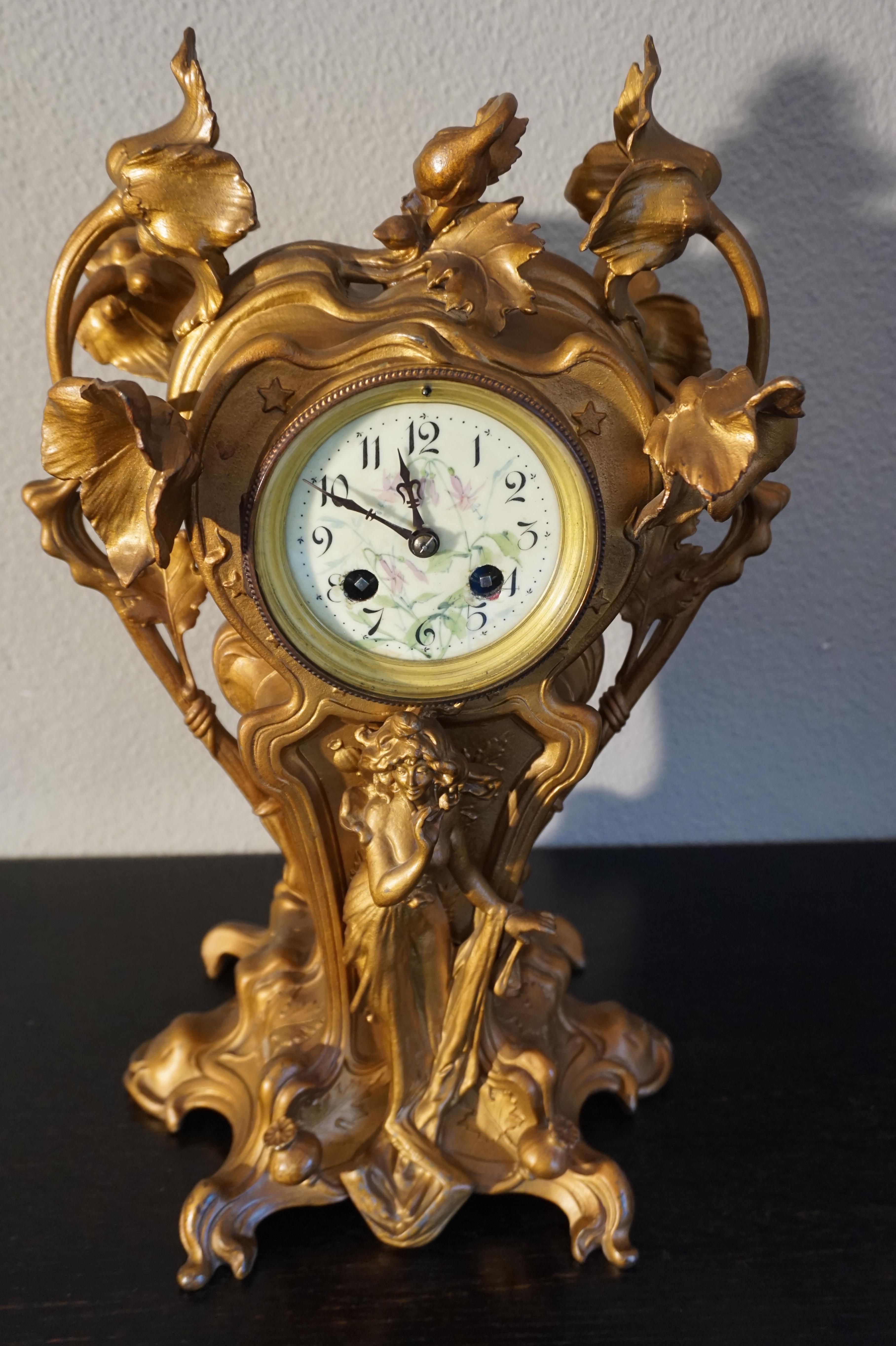 Stunning Early 20th Century Golden Color Art Nouveau Table or Mantel Clock 10