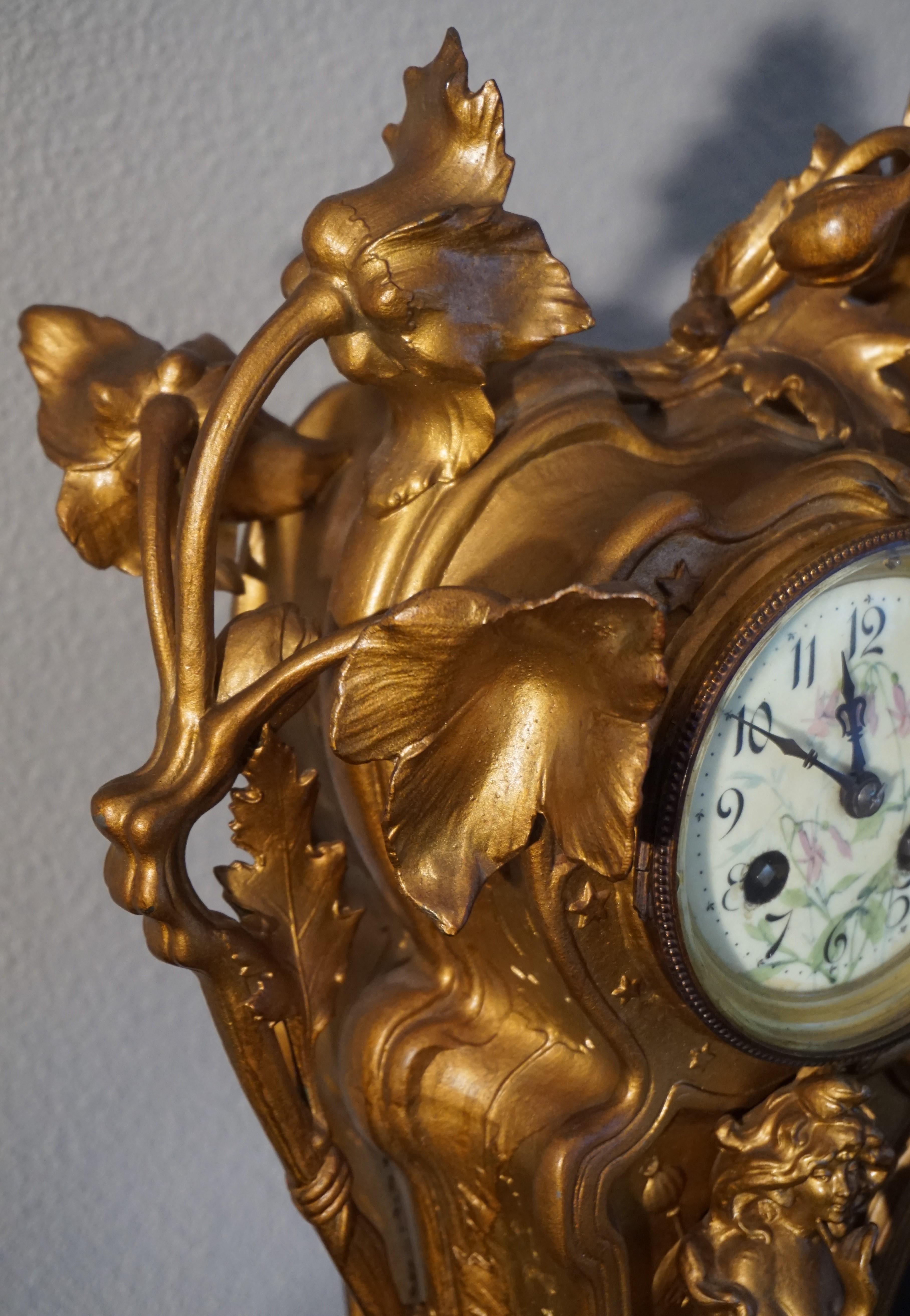 Stunning Early 20th Century Golden Color Art Nouveau Table or Mantel Clock 11