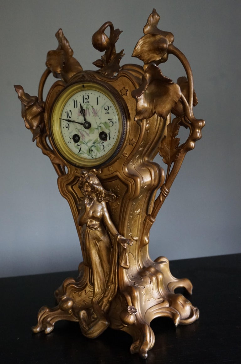 Stunning Early 20th Century Golden Color Art Nouveau Table or Mantel Clock at 1stDibs