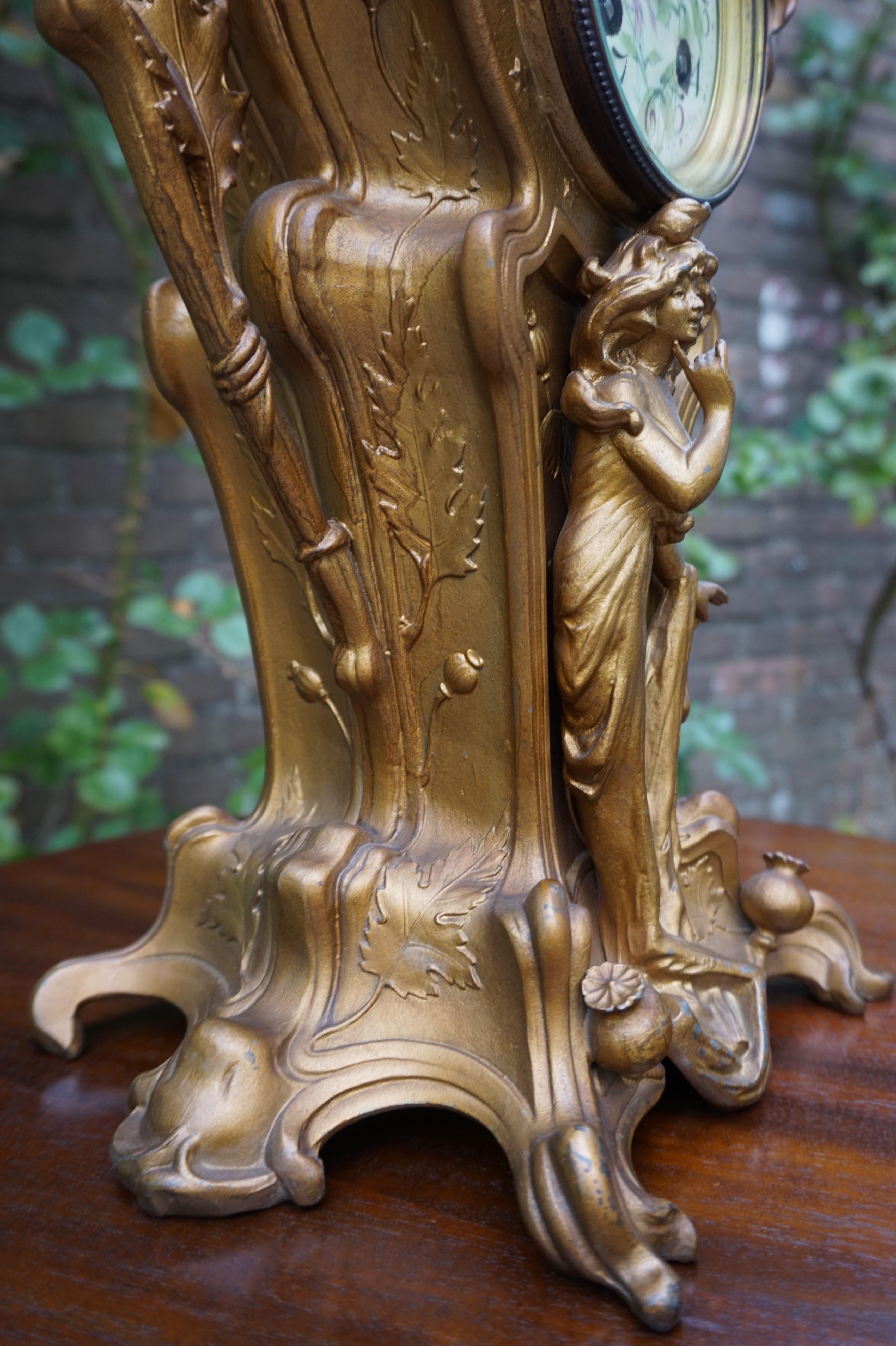 Cast Stunning Early 20th Century Golden Color Art Nouveau Table or Mantel Clock