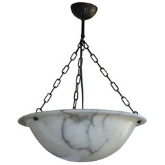 Stunning Early 20th Century Clear White and Black Veins Alabaster Pendant Light