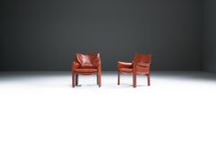 Stunning & Early leather Cab 414 dining chair by Mario Bellini for CASSINA Italy