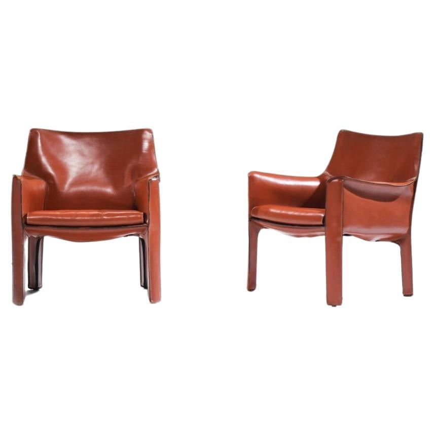 Stunning 
Early leather Cab 414 dining chair by Mario Bellini for CASSINA Italy For Sale