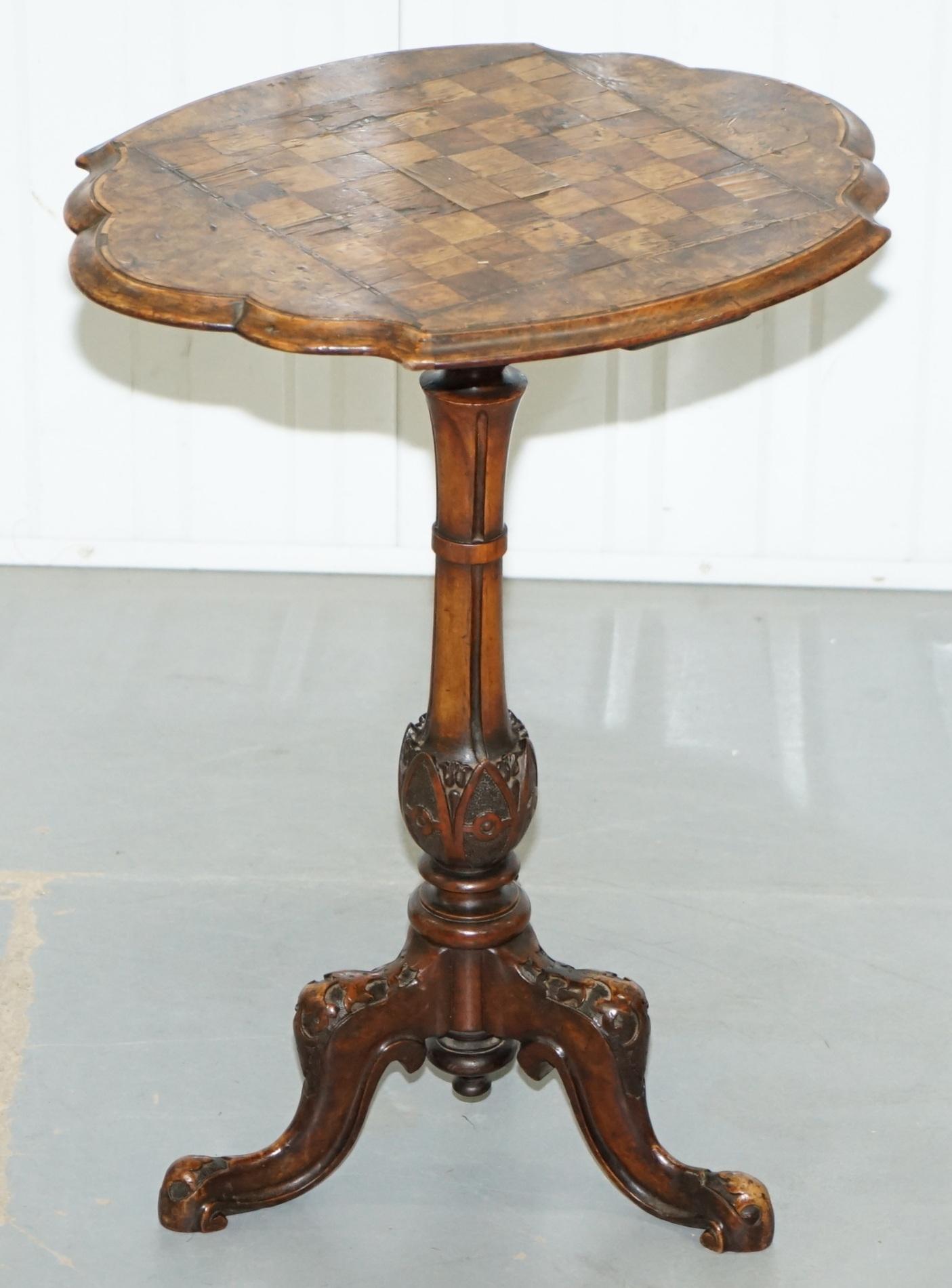 We are delighted to offer for sale this lovely 180+ plus year old early Victorian burr walnut Chess or games table

This table is glorious to look at, truly stunning, the timber patina is amazing, the detail to the carving perfection, I love every