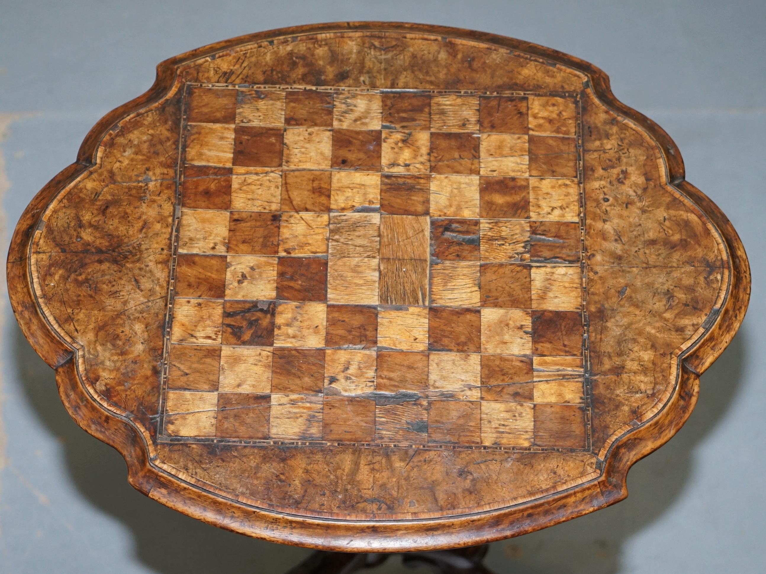 English Stunning Early Victorian 19th Century circa 1840 Burr Walnut Chess Games Table