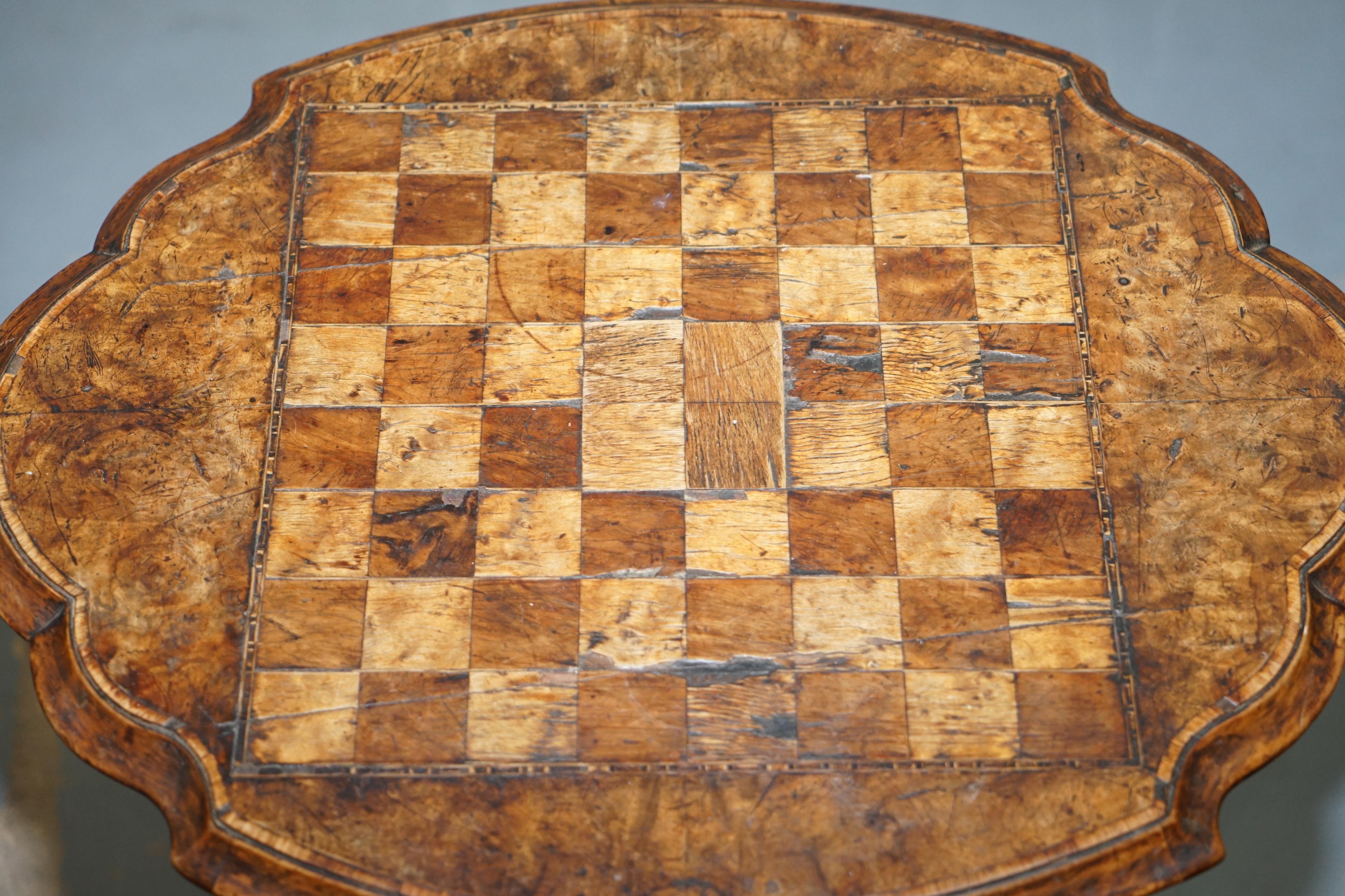 Stunning Early Victorian 19th Century circa 1840 Burr Walnut Chess Games Table 1