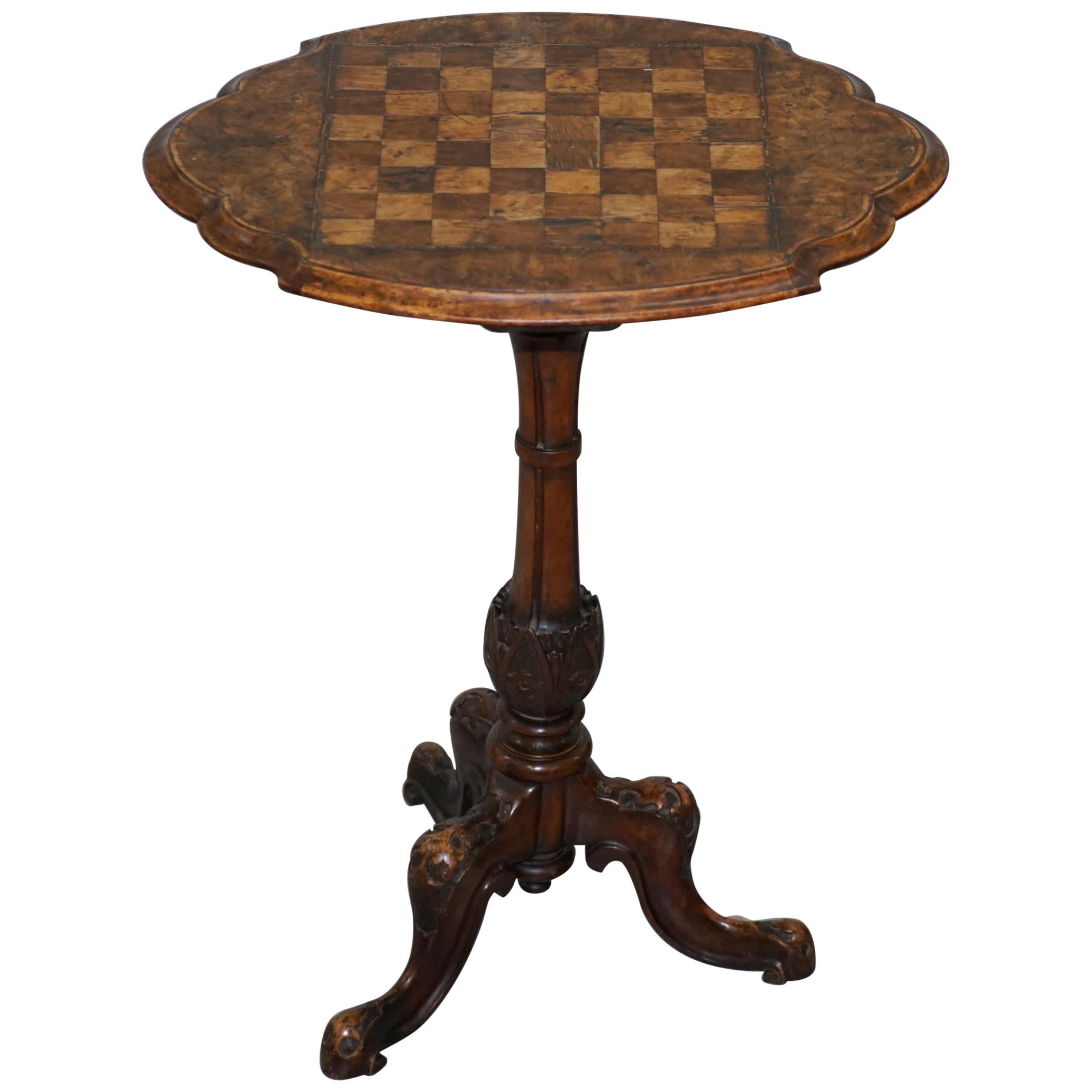 Stunning Early Victorian 19th Century circa 1840 Burr Walnut Chess Games Table