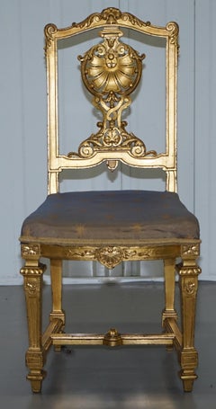 Stunning Early Victorian Gold Giltwood Chair with Ornately Carved Crested Back