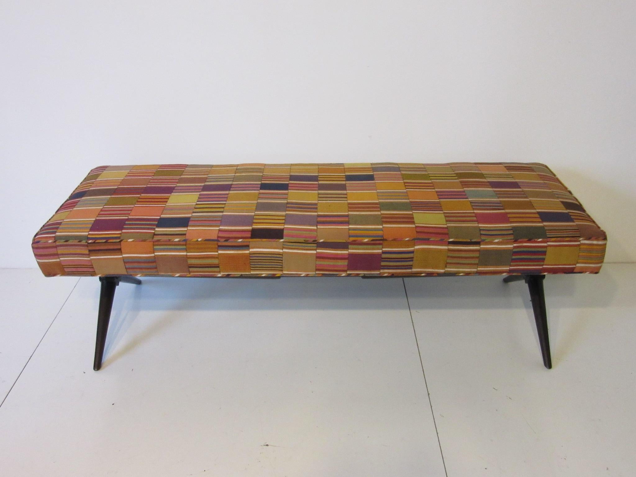 Stunning Ebony X-Based Bench with Handloomed Fabric In Good Condition In Cincinnati, OH