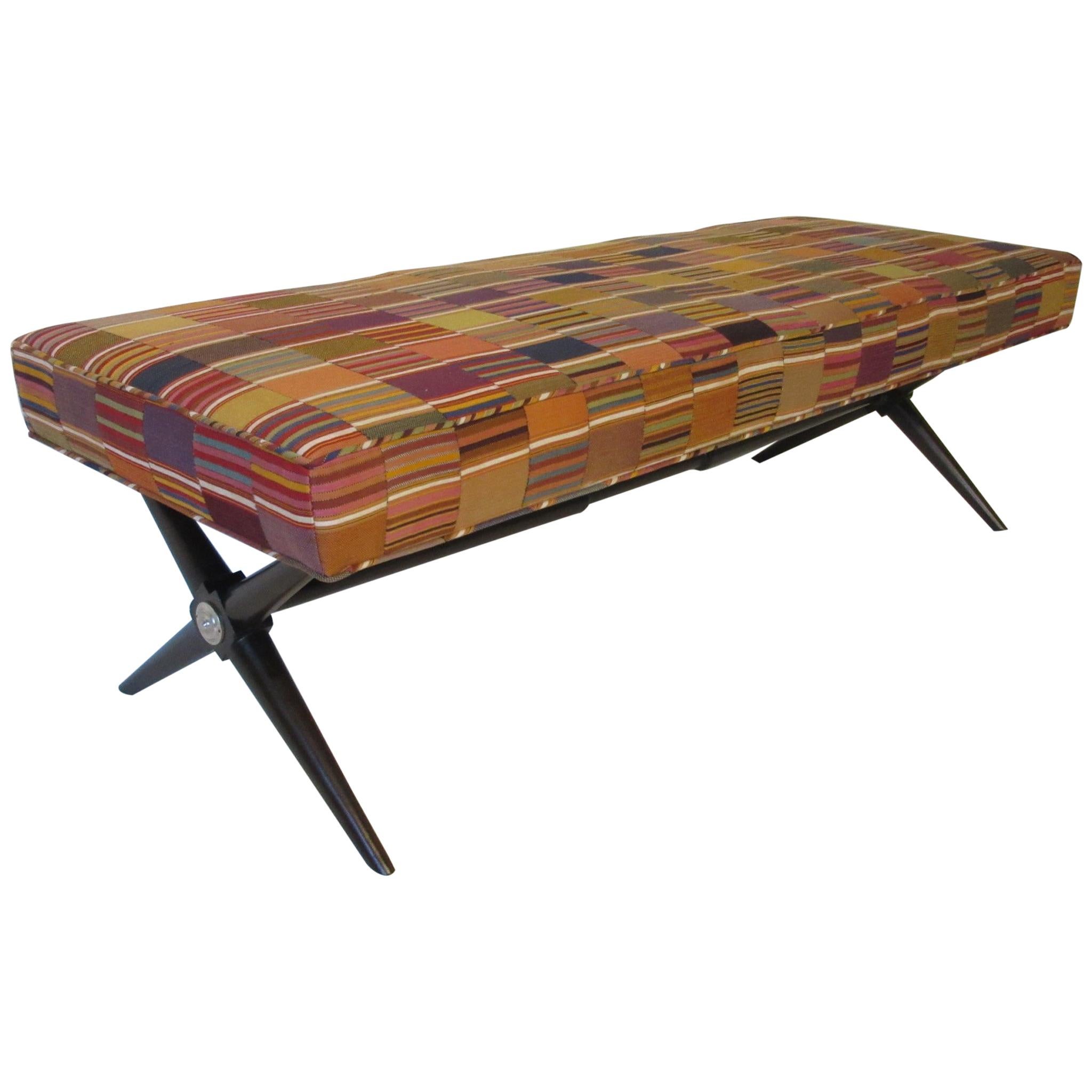 Stunning Ebony X-Based Bench with Handloomed Fabric