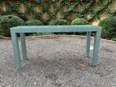 Stunning Edelman Blue Green Leather Wrapped Parsons Style Console Table