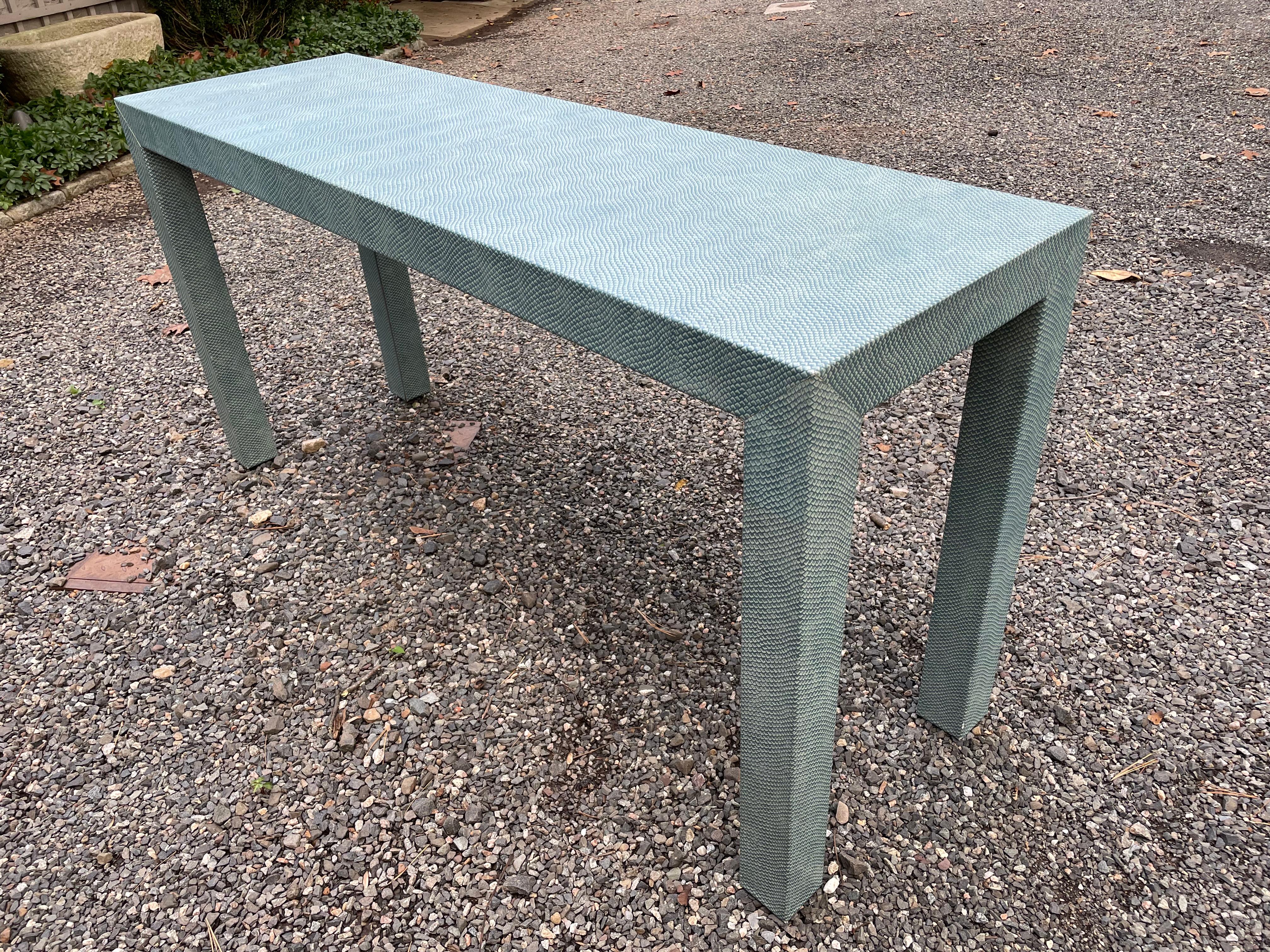 blue green console table
