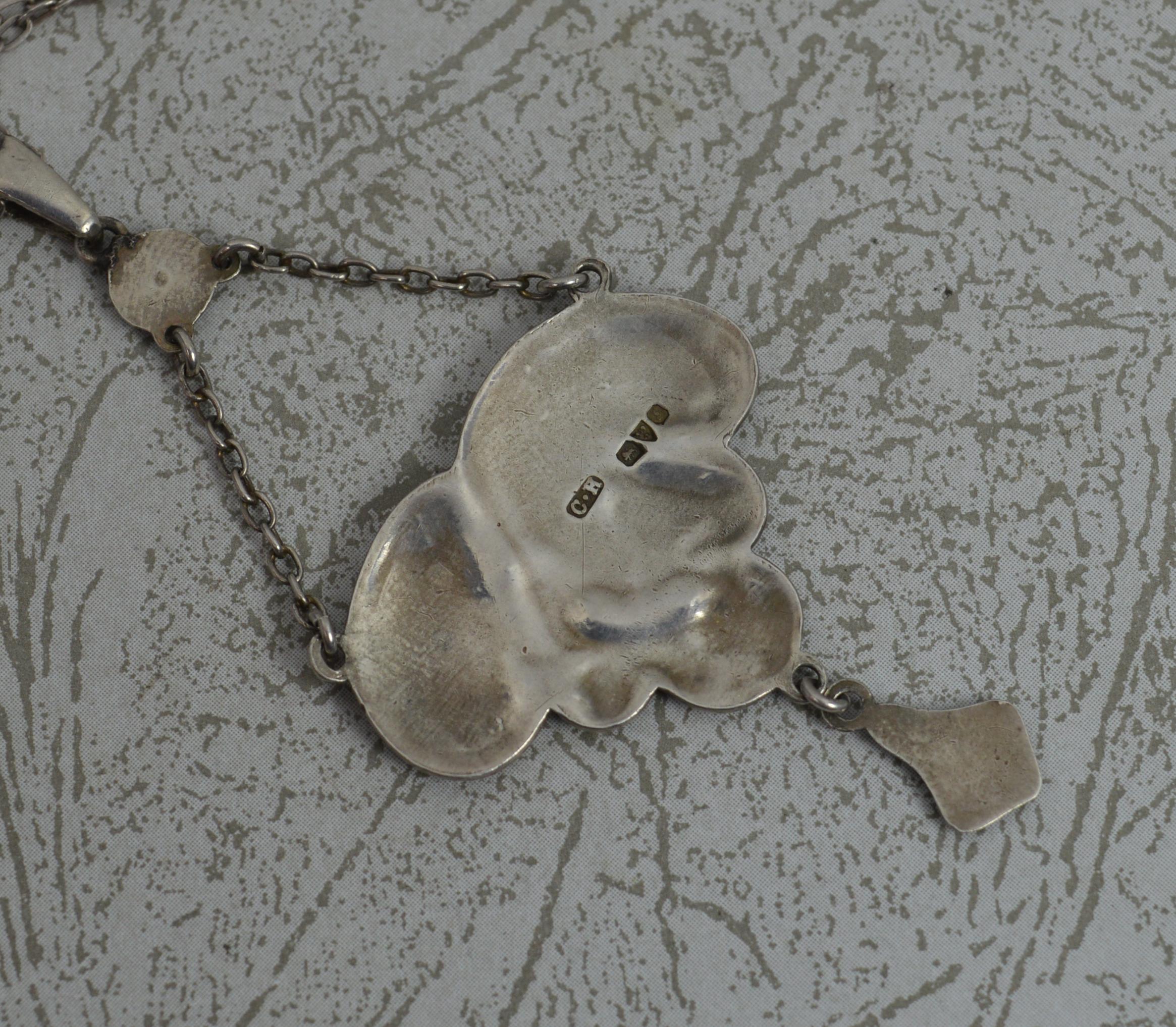 Stunning Edwardian Charles Horner Sterling Silver and Enamel Art Nouveau Pendant In Good Condition For Sale In St Helens, GB