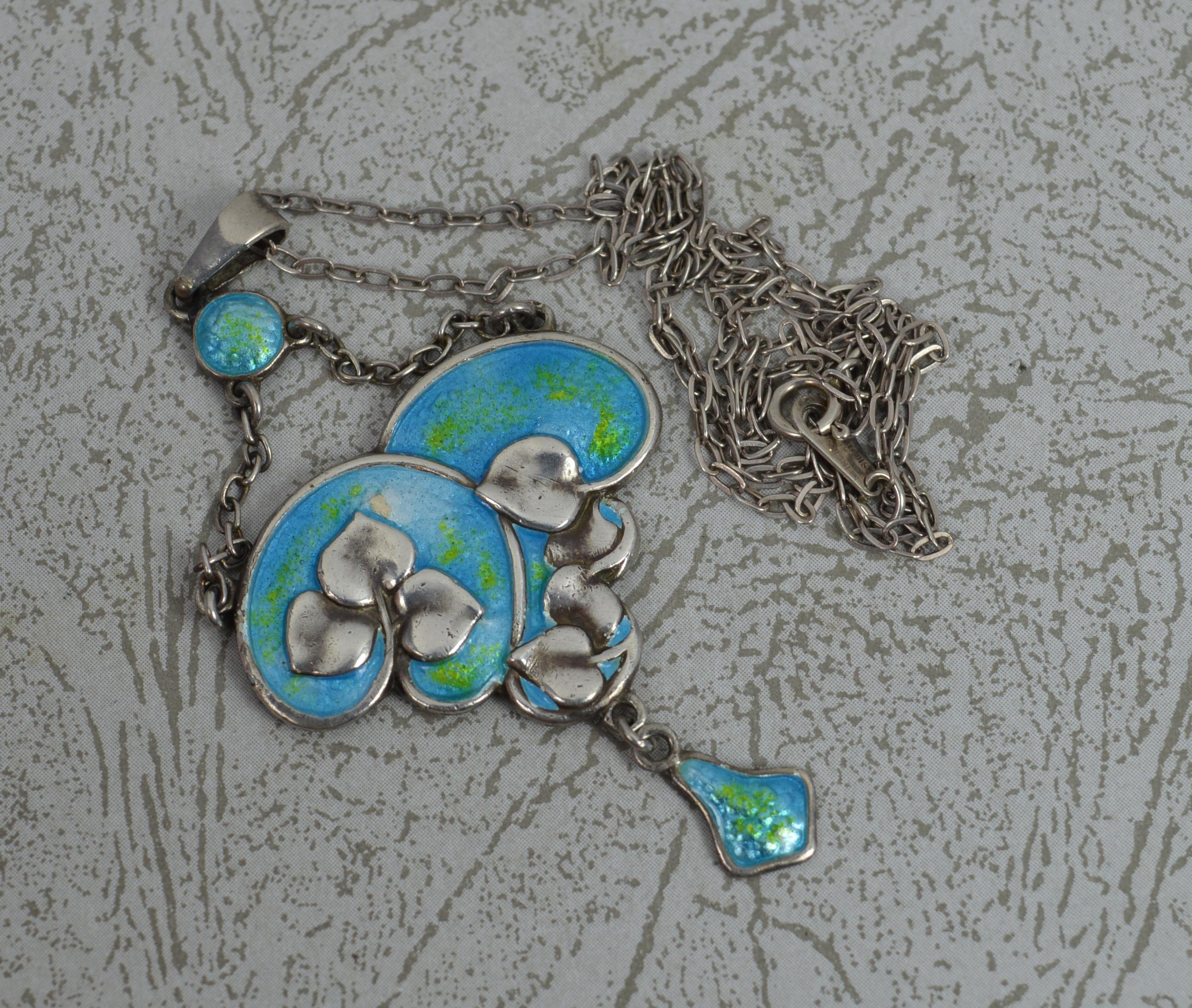 Women's or Men's Stunning Edwardian Charles Horner Sterling Silver and Enamel Art Nouveau Pendant For Sale