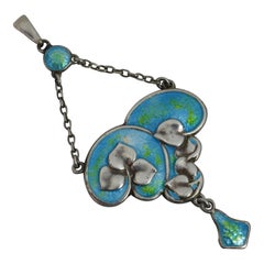 Stunning Edwardian Charles Horner Sterling Silver and Enamel Art Nouveau Pendant