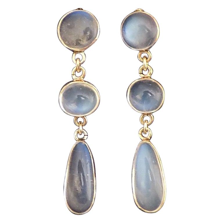 Stunning Edwardian Gold and Moonstone Drop Earrings