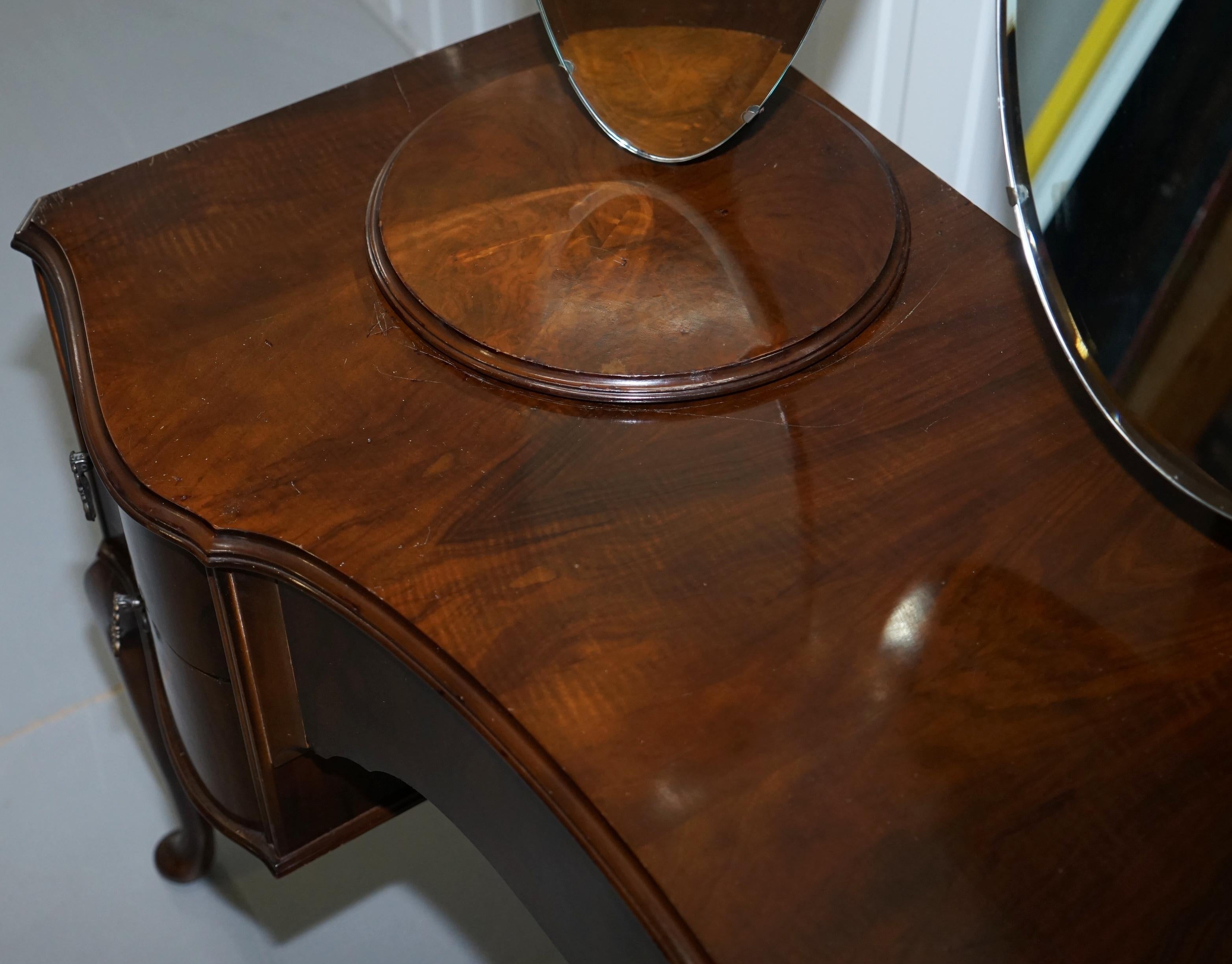 Stunning Edwardian Mahogany Dressing Table with Swivel Side Mirrors and Stool 3