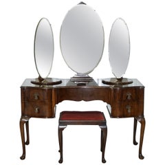 Stunning Edwardian Mahogany Dressing Table with Swivel Side Mirrors and Stool