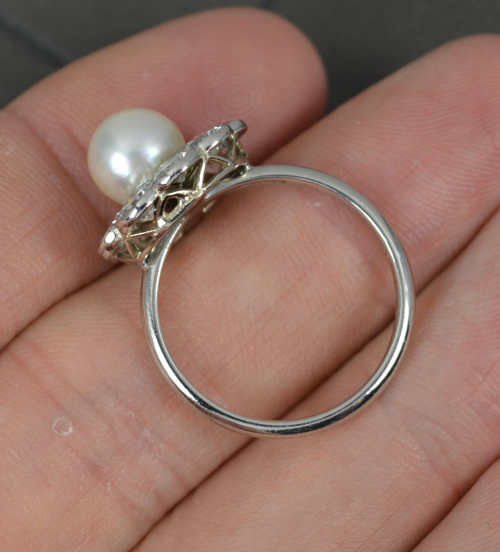 Women's Stunning Edwardian Platinum Pearl and 2ct Old Cut Diamond Cluster Ring