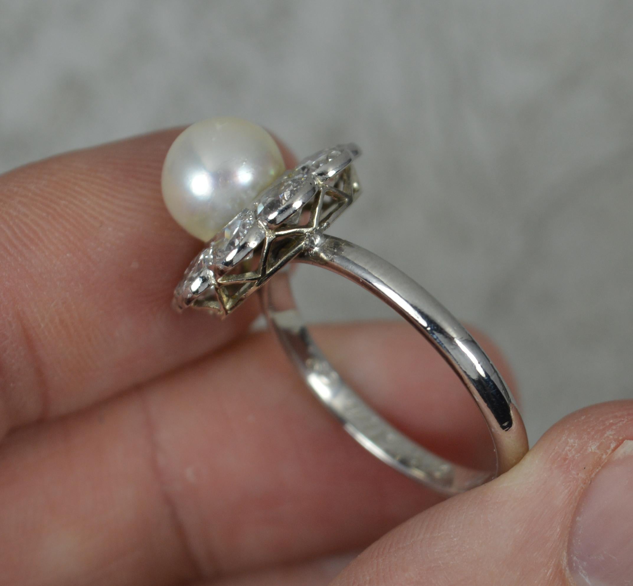 Stunning Edwardian Platinum Pearl and 2ct Old Cut Diamond Cluster Ring 4