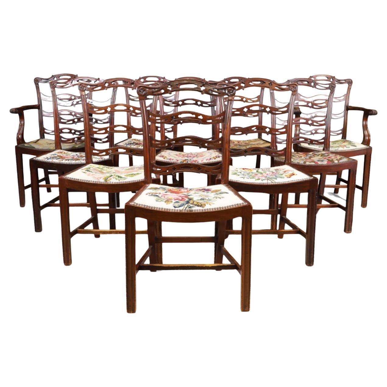 Stunning Edwardian Set Of Ten Dining Chairs , Chippindale Design For Sale