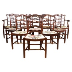 Retro Stunning Edwardian Set Of Ten Dining Chairs , Chippindale Design