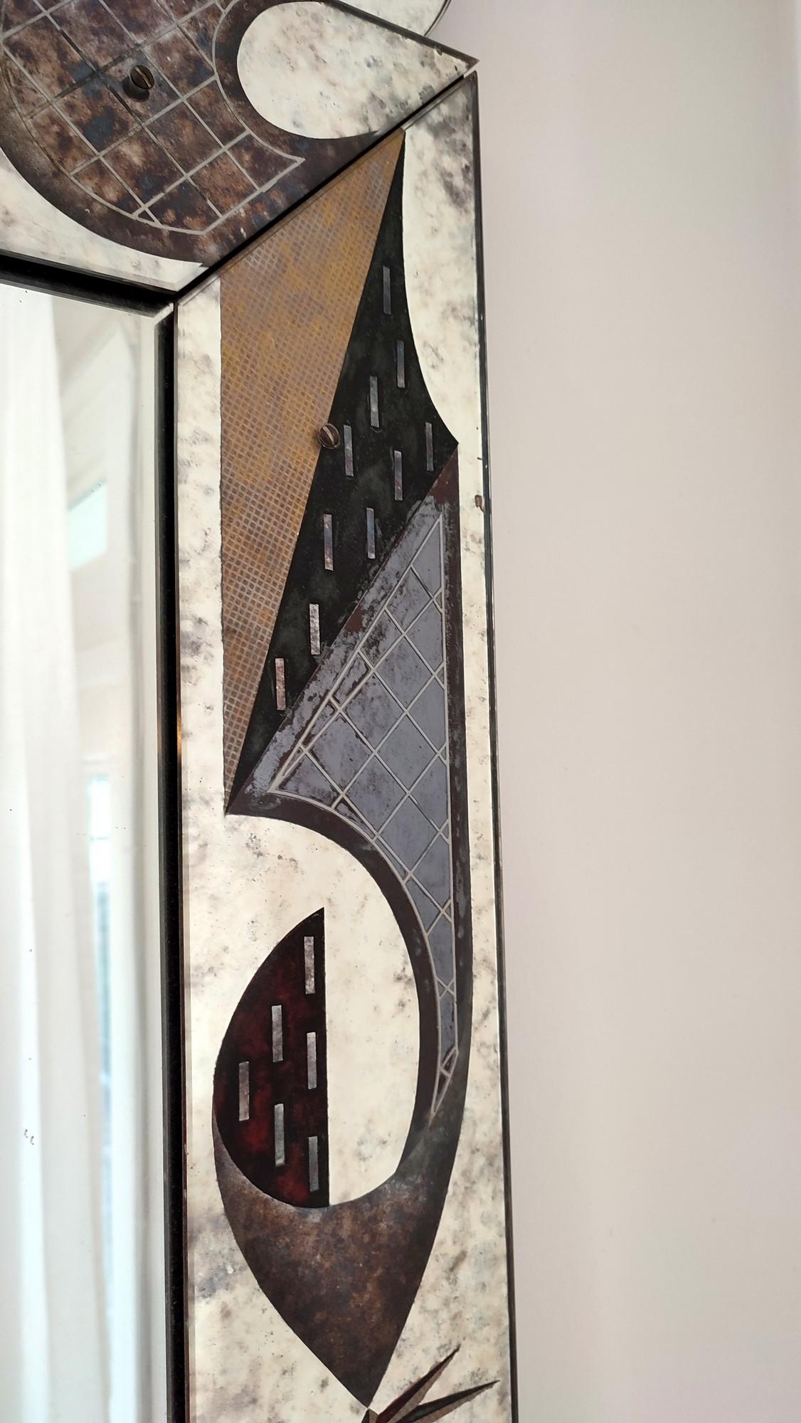Stunning Eglomise Mirror by Robert Pansart, France, 1950 In Good Condition In NANTES, FR