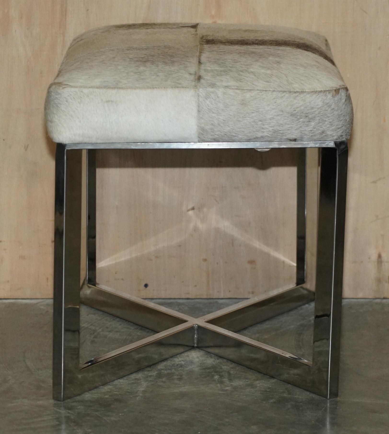 20th Century Stunning Eichholtz Pony Hide Chrome Stool for Desks and Dressing Tables For Sale