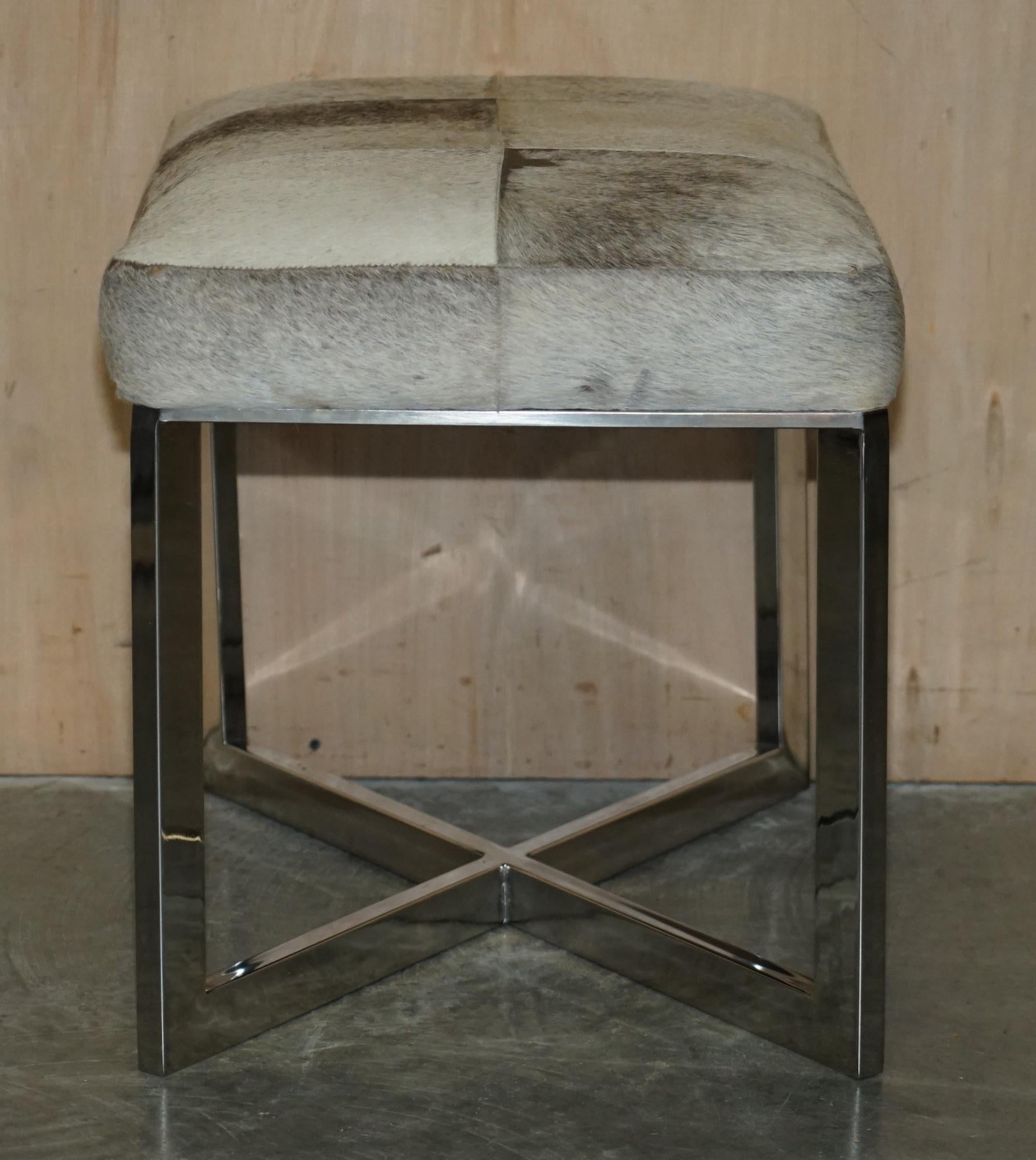 Stunning Eichholtz Pony Hide Chrome Stool for Desks and Dressing Tables For Sale 2