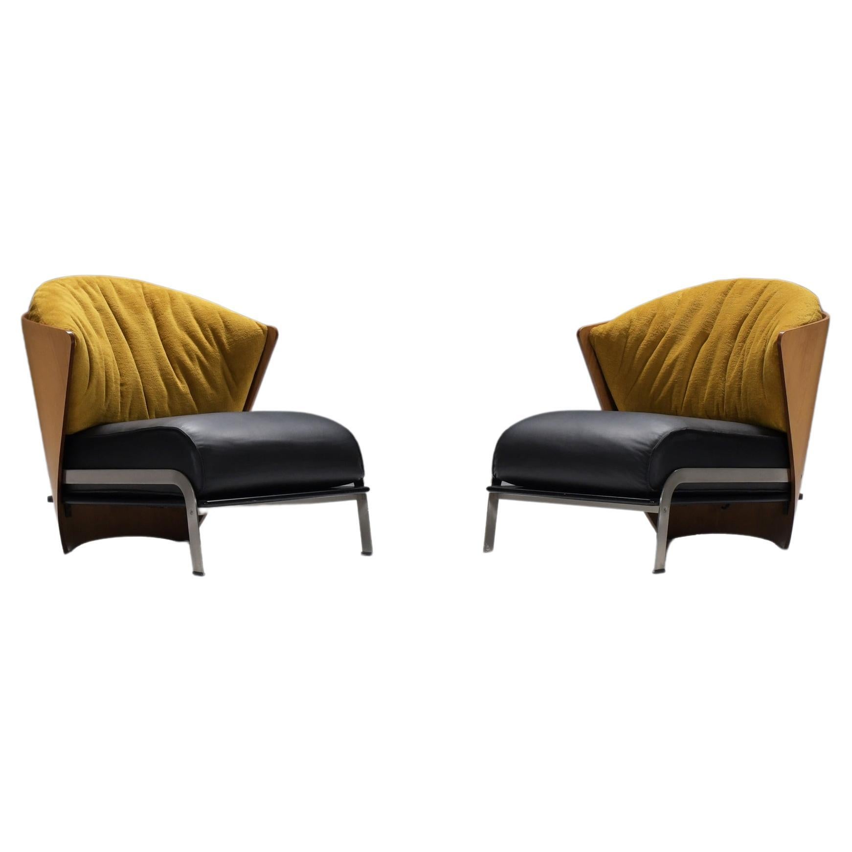 Stunning Elba chairs with mew leather & velvet by Franco Raggi for Cappellini For Sale