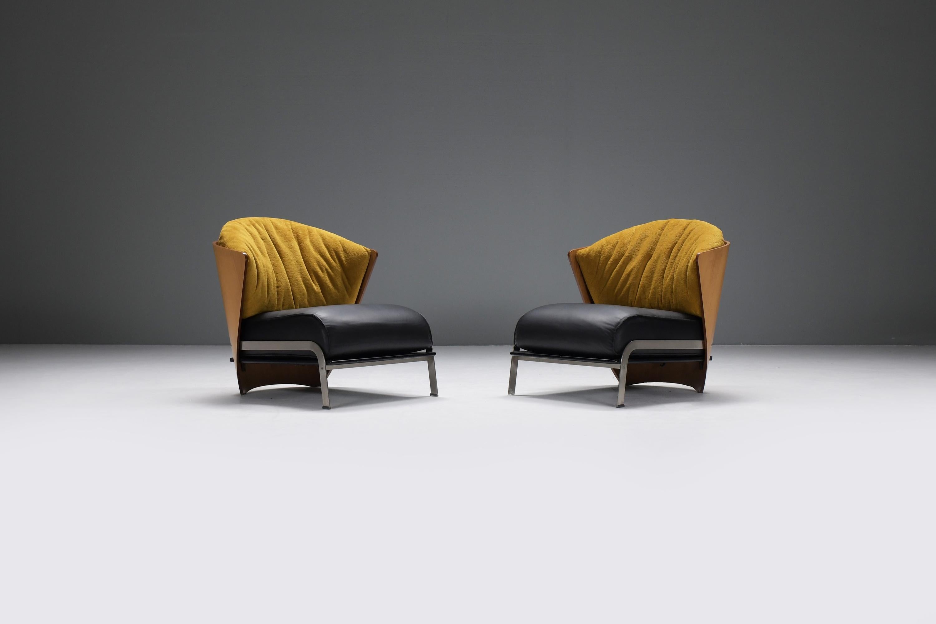 Mid-Century Modern Stunning Elba chairs with mew leather & velvet by Franco Raggi for Cappellini For Sale