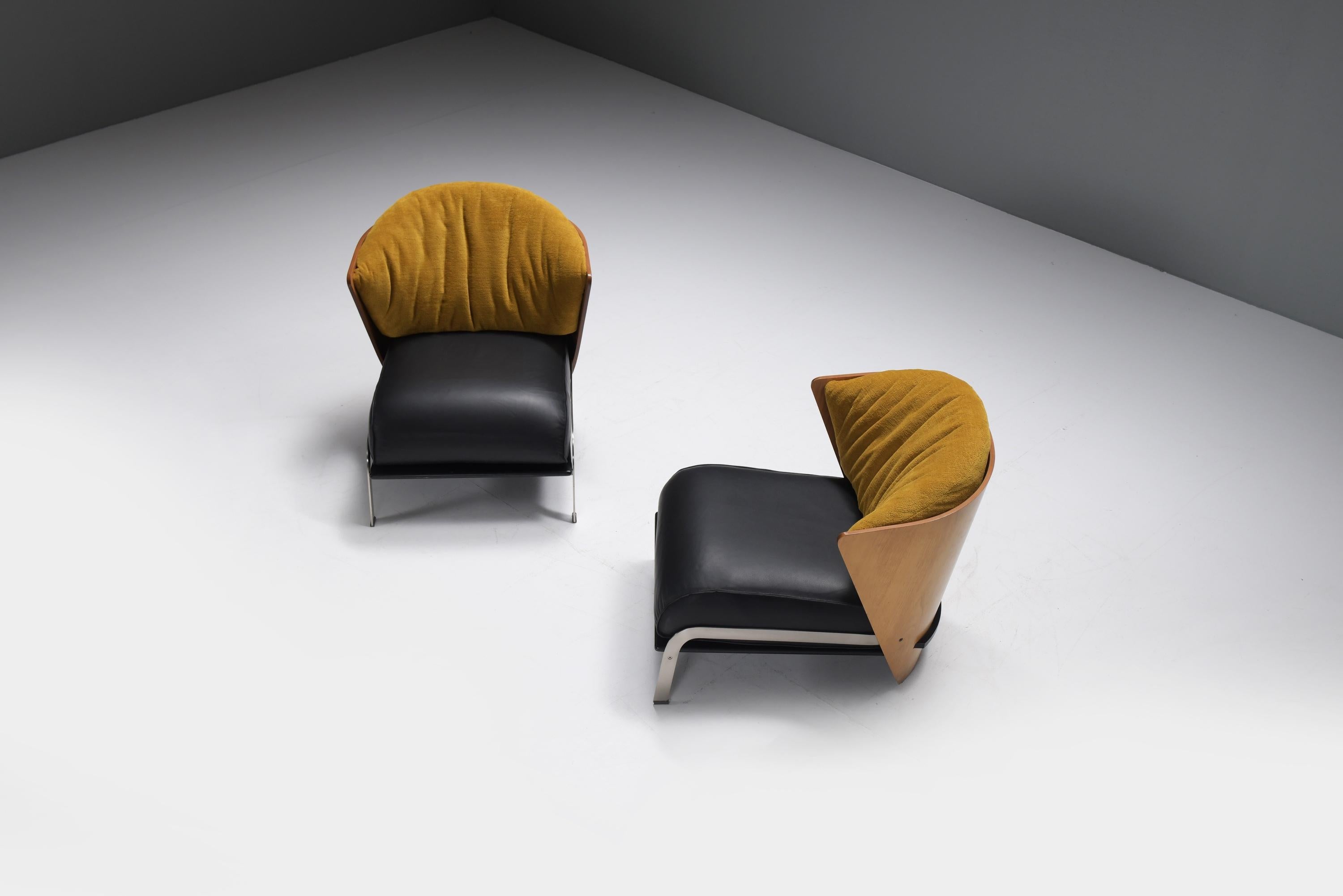 Italian Stunning Elba chairs with mew leather & velvet by Franco Raggi for Cappellini For Sale