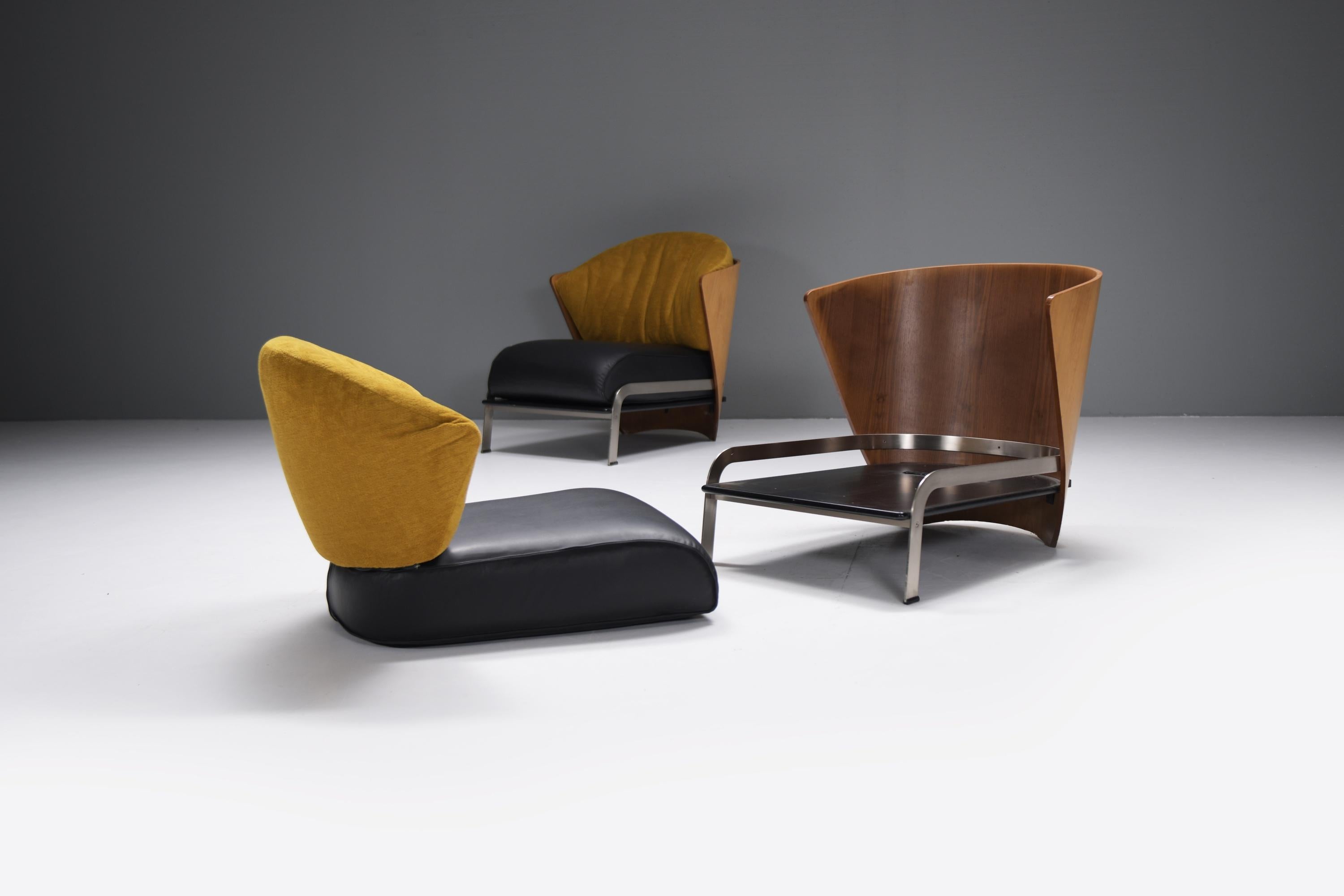 20th Century Stunning Elba chairs with mew leather & velvet by Franco Raggi for Cappellini For Sale