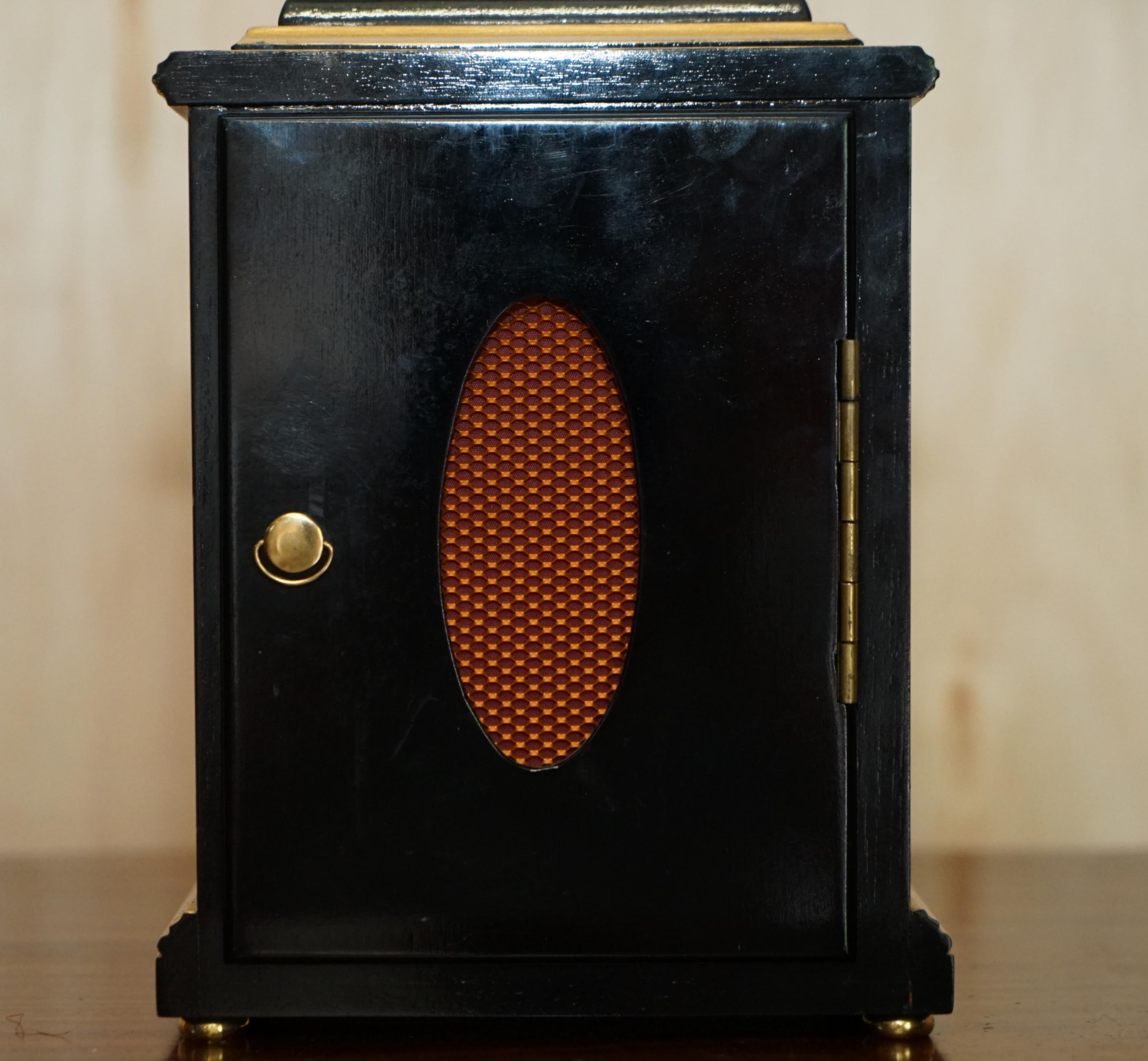 Stunning Elliott London Ltd Chinese Chinoiserie Black Lacquered Mantle Clock 5