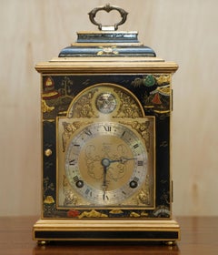 Stunning Elliott London Ltd Chinese Chinoiserie Black Lacquered Mantle Clock