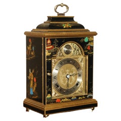 Stunning Elliott London Ltd Chinese Chinoiserie Black Lacquered Mantle Clock