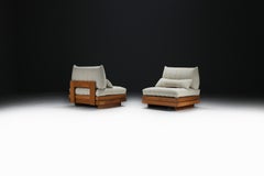 Stunning Elm wooden lounge set in bouclé by Maison Regain France 1970s