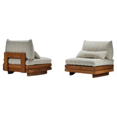 Stunning Elm wooden lounge set in bouclé by Maison Regain France 1970s