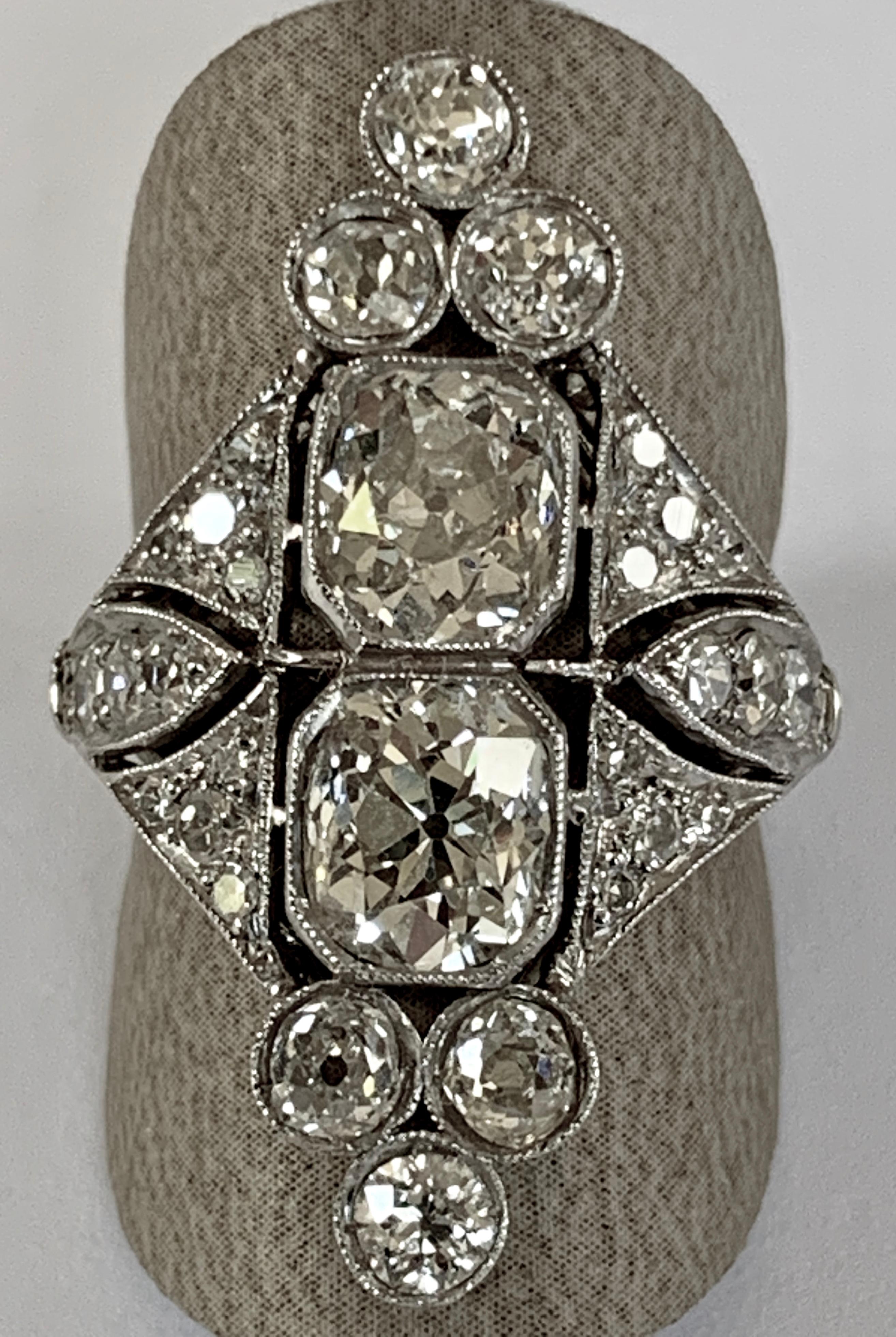 Stunning Elongated Platinum Art Deco Diamond Ring 2