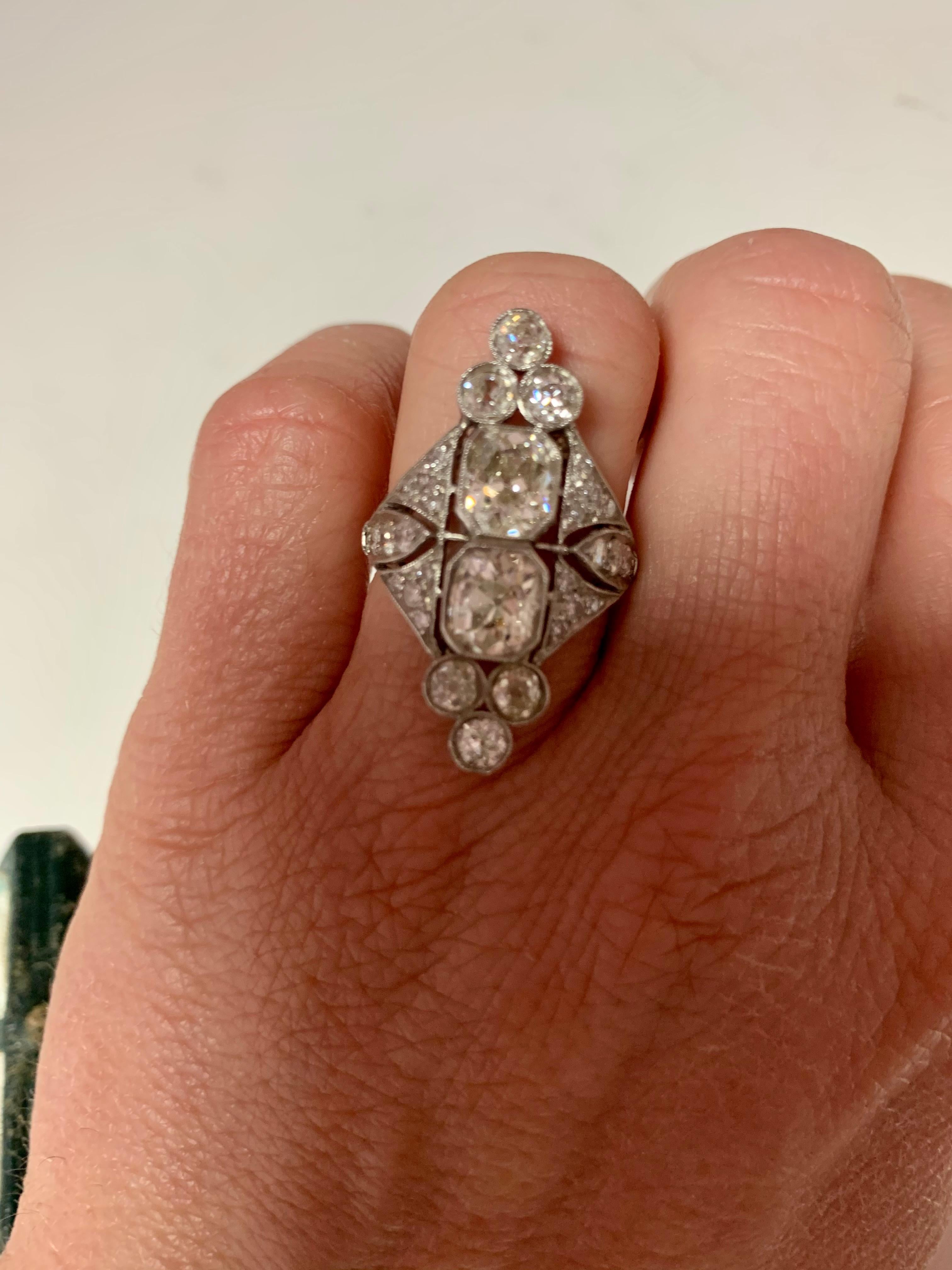 Stunning Elongated Platinum Art Deco Diamond Ring 3