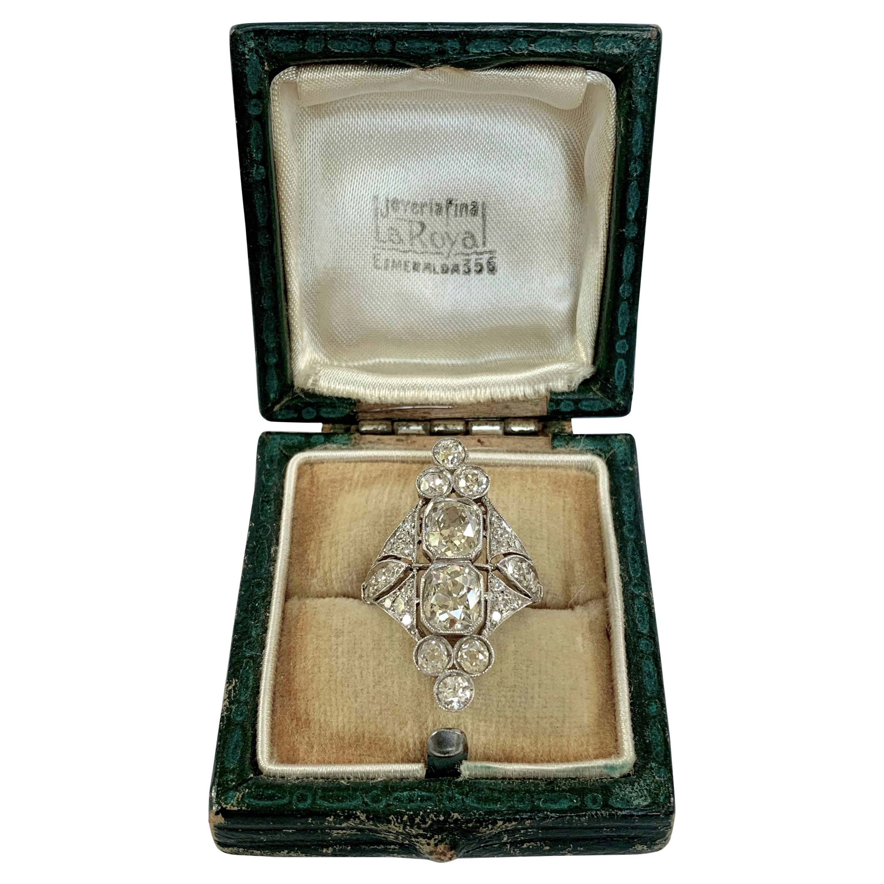 Stunning Elongated Platinum Art Deco Diamond Ring