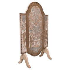 Stunning embossed Leather fire place screen  1950s Italy