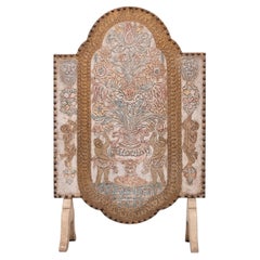 Stunning embossed Leather fire place screen  1950s Italy