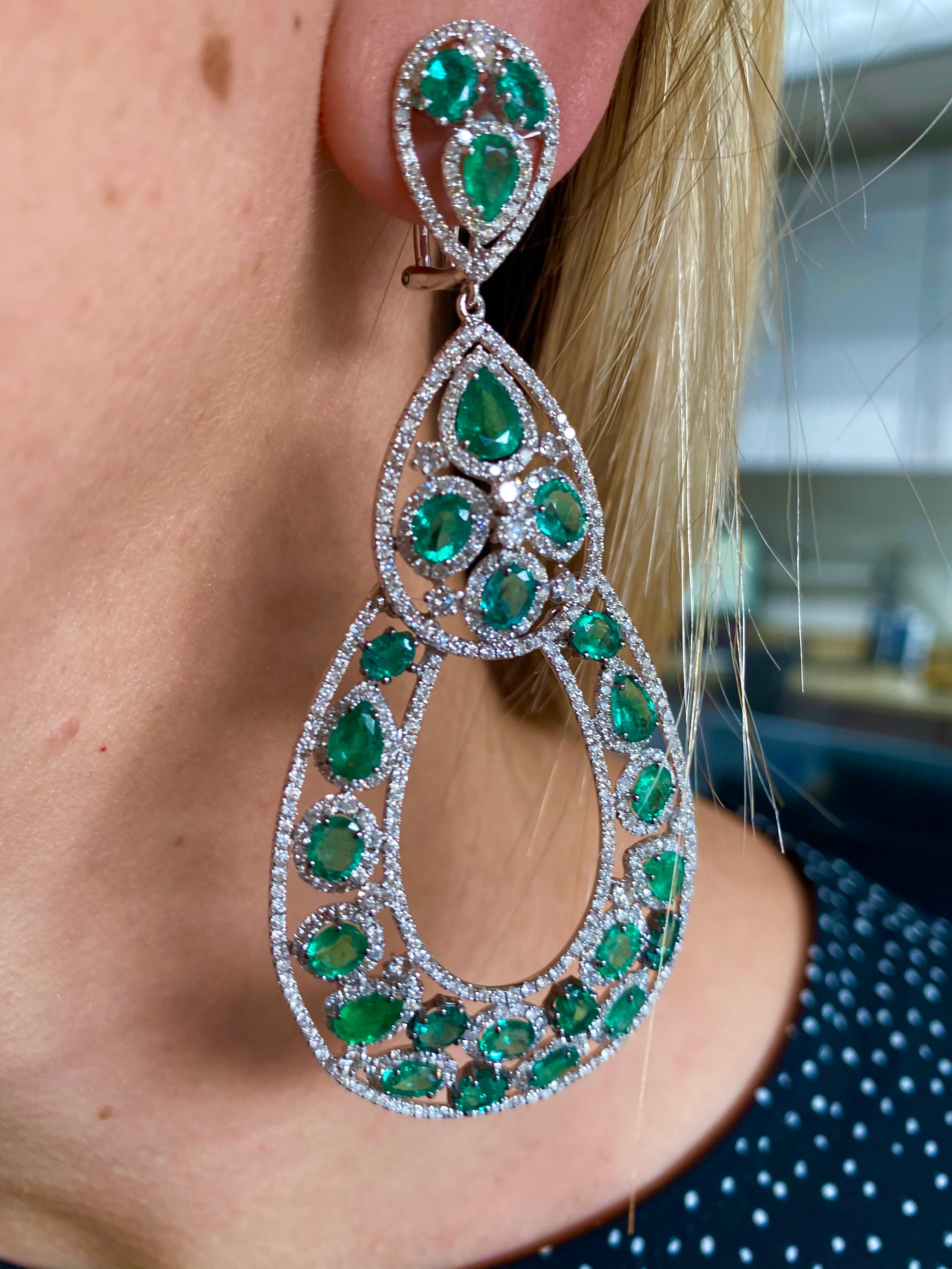 Round Cut Diana M. Stunning Emerald and Diamond Earrings by Diana M. For Sale