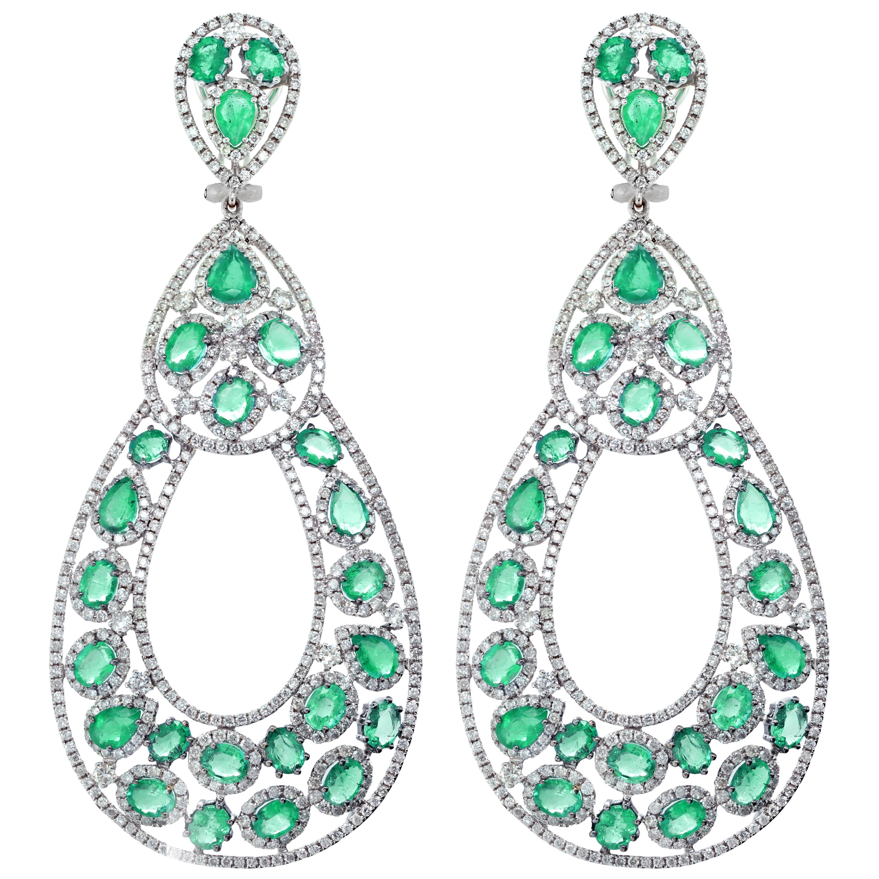 Diana M. Stunning Emerald and Diamond Earrings by Diana M. For Sale