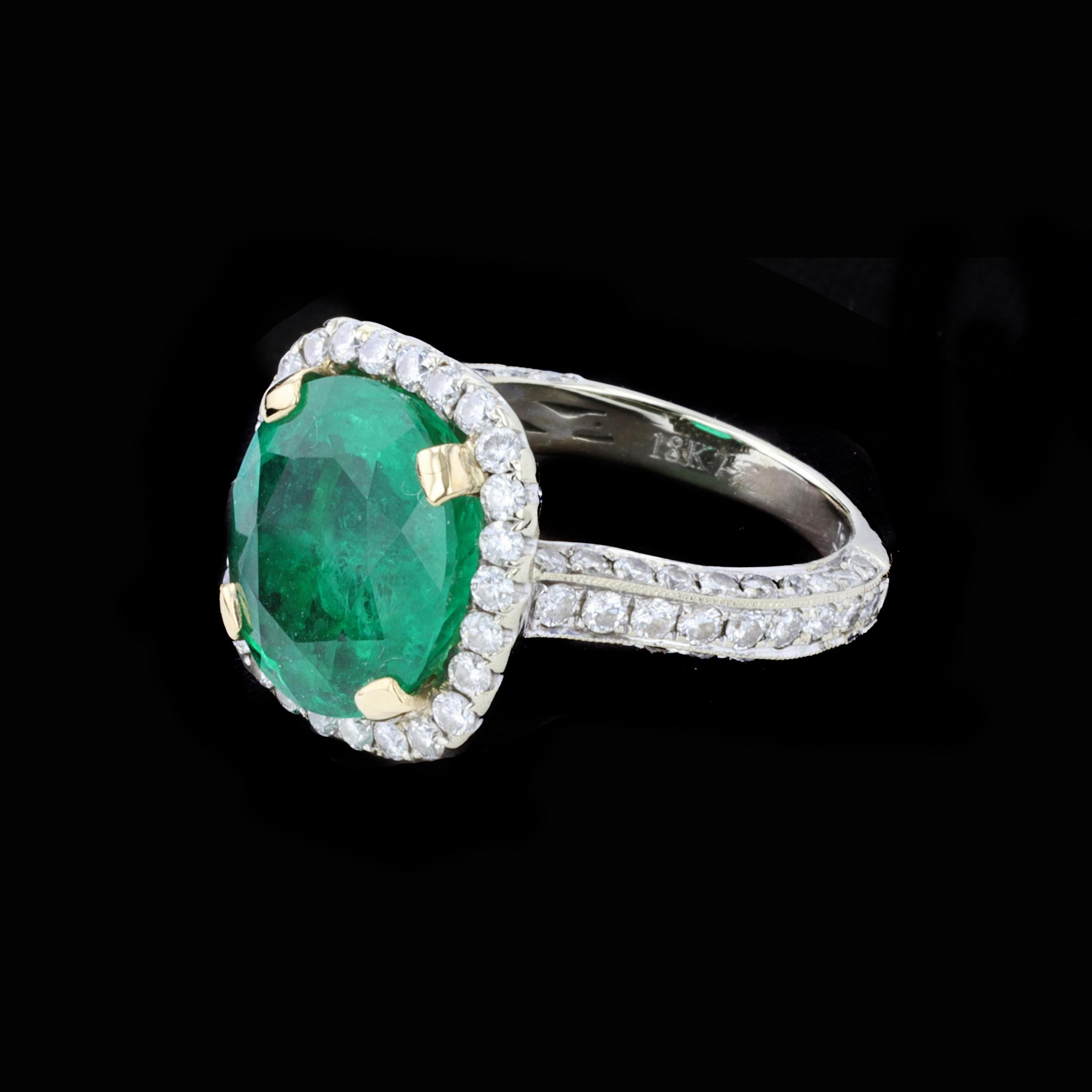 Mixed Cut Stunning Emerald and Diamond Estate Ring For Sale
