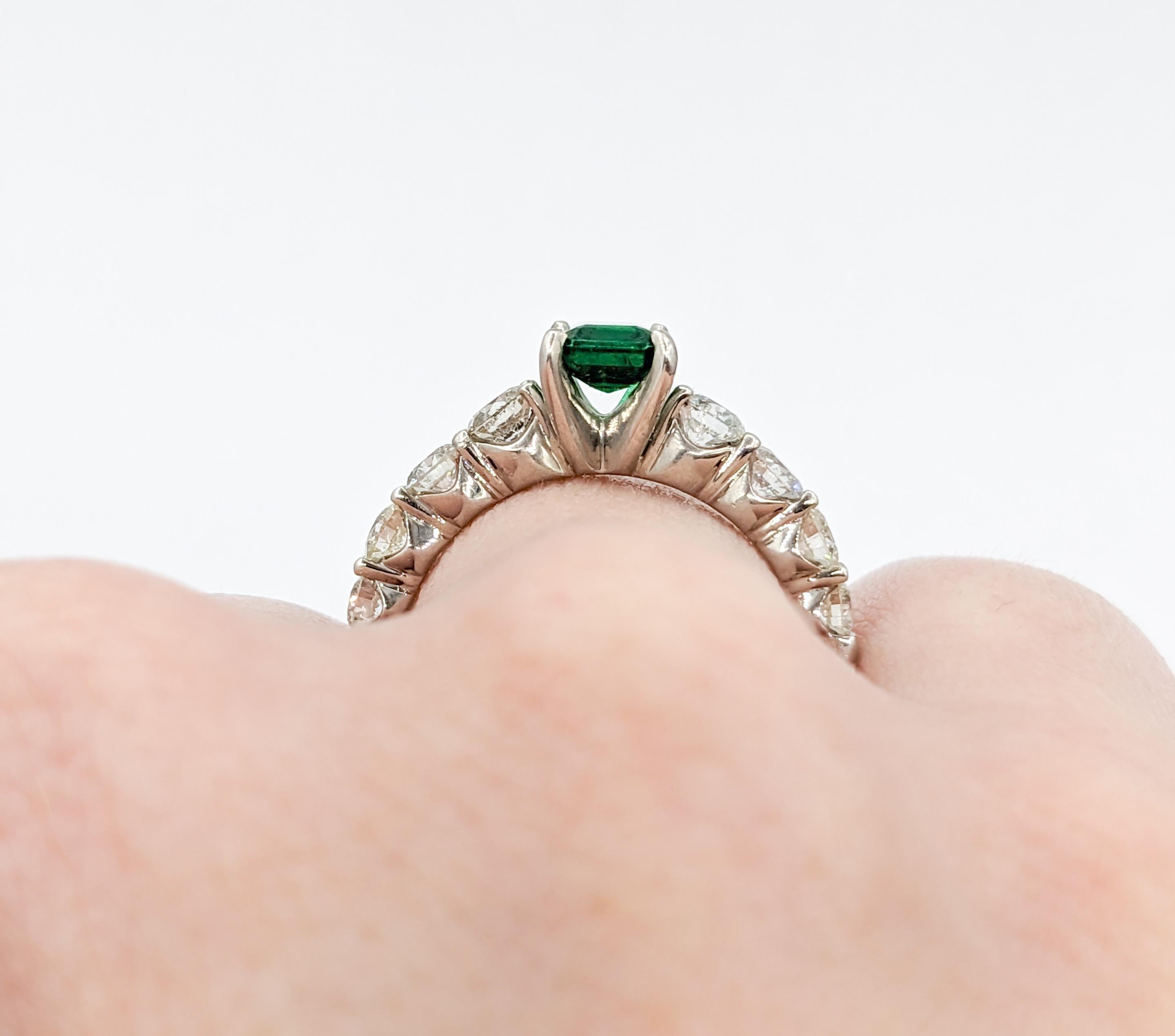 Stunning Emerald and Graduated Diamond Ring in 14K White Gold For Sale 2