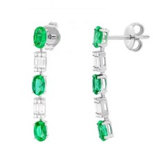 Stunning Emerald Diamond White 14K Gold Dangle Earrings for Her
