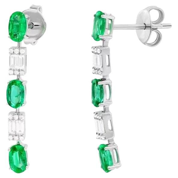 Stunning Emerald Diamond White 14K Gold Dangle Earrings for Her