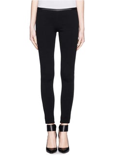 Stunning Emilio Pucci Black Stretch Leggings Pants with Leather Trimming